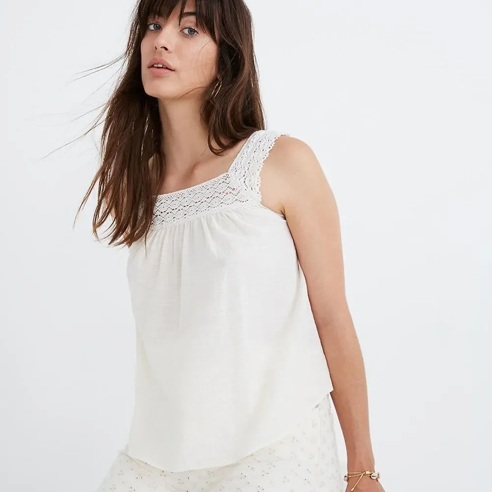 MADEWELL lightweight cotton blend beige crochet tie-back tank top, size XL - Picture 1 of 16
